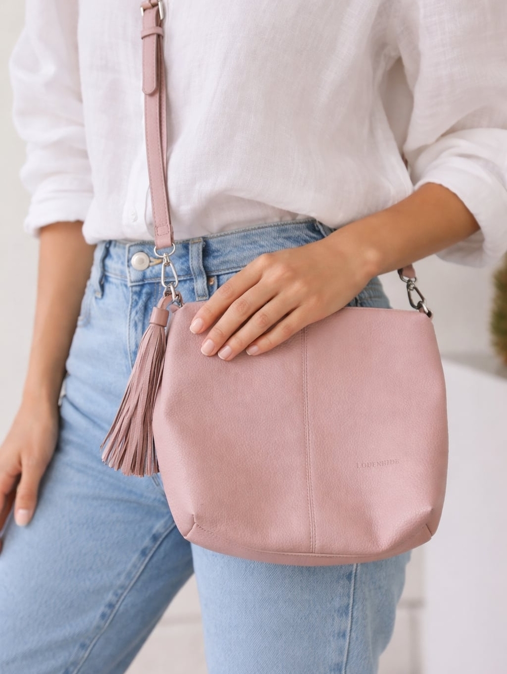 Louenhide Blush Pink Faux Leather Crossbody Shoulder Bag with Tassel Silver